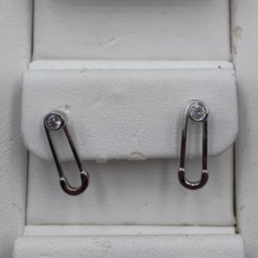 925 Sterling Silver Safety Pin Stud Earrings with Cubic Zirconia